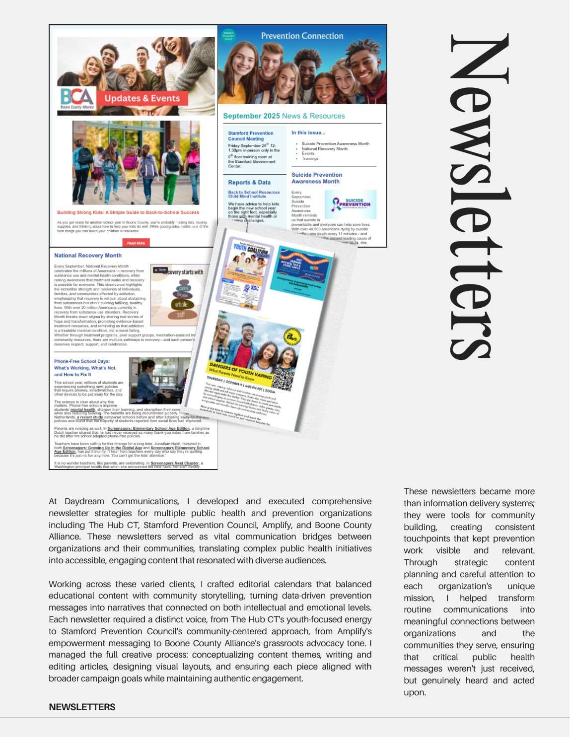 Newsletter strategy and editorial portfolio page